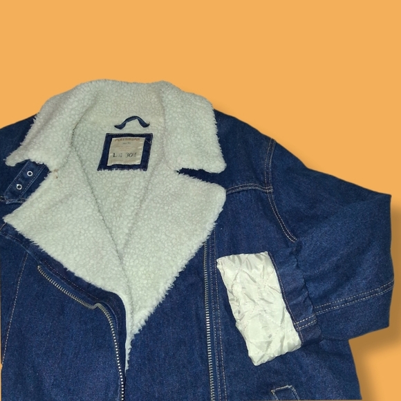 PULL&BEAR Denim Moto Sherpa Jacket Womens Size Large - Picture 4 of 16